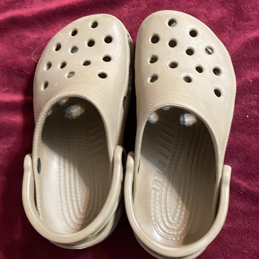 Ladies size 6 original Crocs, light brown